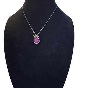 Fossil Silver-toned Purple Stone Fire Fly Lock and Key Necklace